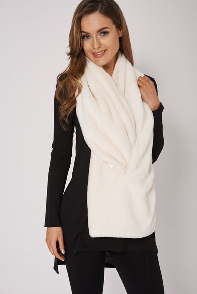 Cream Faux Fur Wrap Collar Scarf