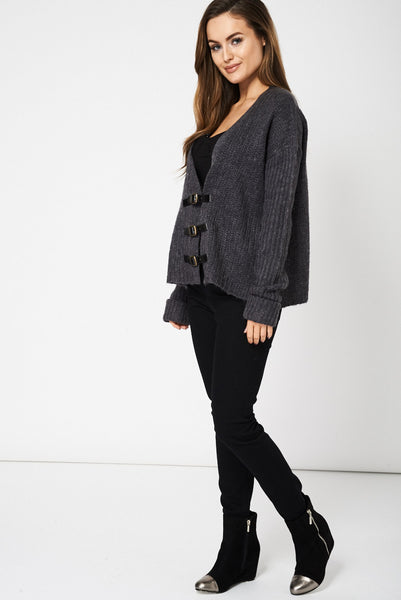 Grey Belted Knit Cardigan