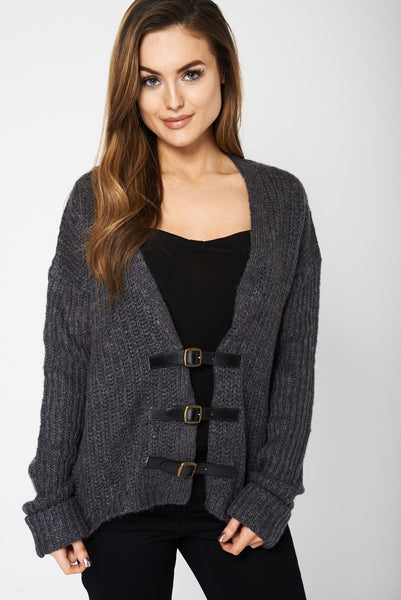 Grey Belted Knit Cardigan