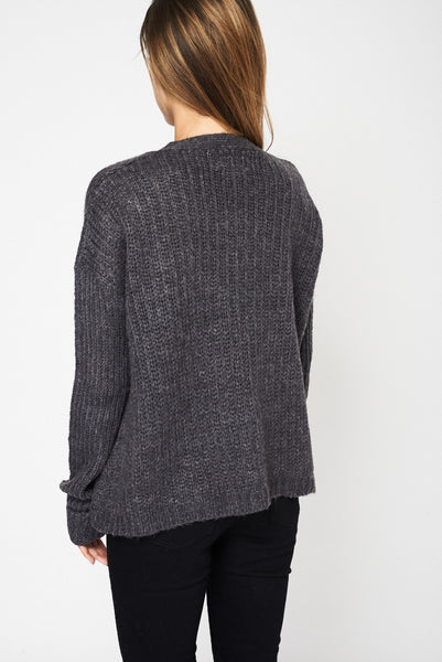 Grey Belted Knit Cardigan