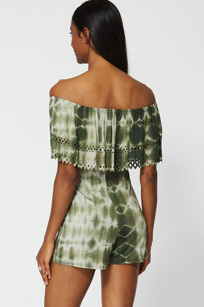 Green Off The Shoulder Tie Dye Playsuit