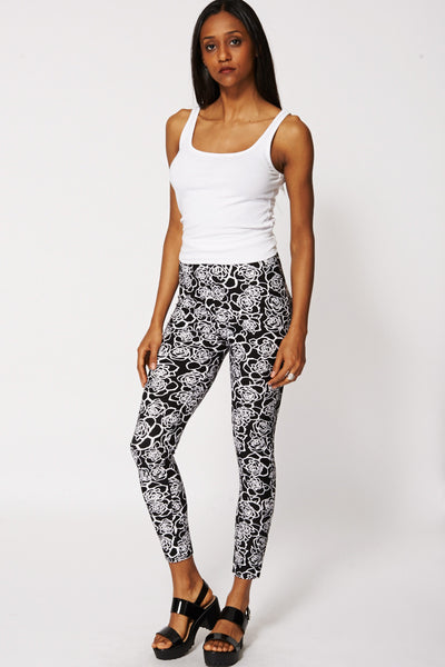 Black and White Floral Print Leggings