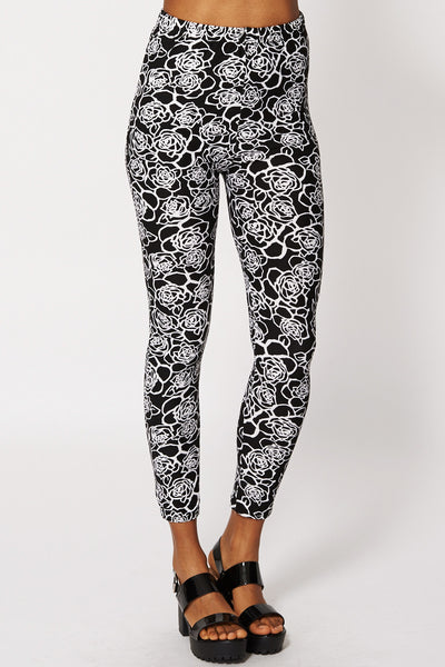 Black and White Floral Print Leggings