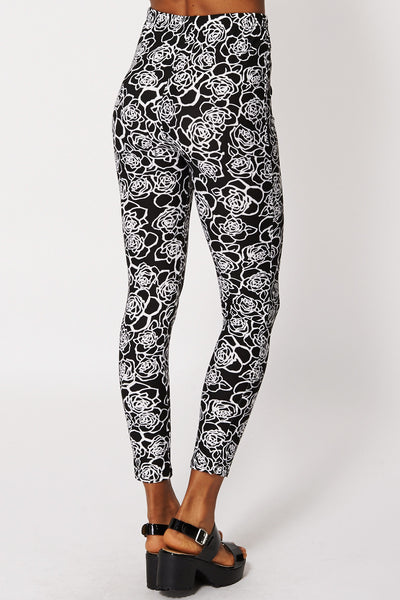 Black and White Floral Print Leggings