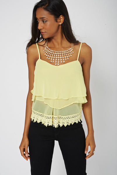 Yellow Crop Frill Camisole Top