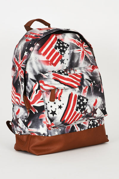 Flag Pattern Grey Canvas Backpack Design Bag