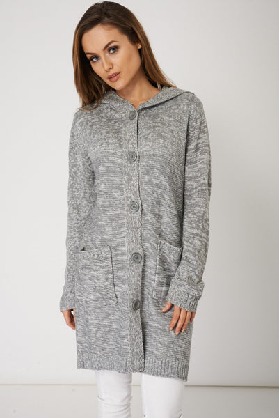 Button Front Hooded Cardigan In Grey