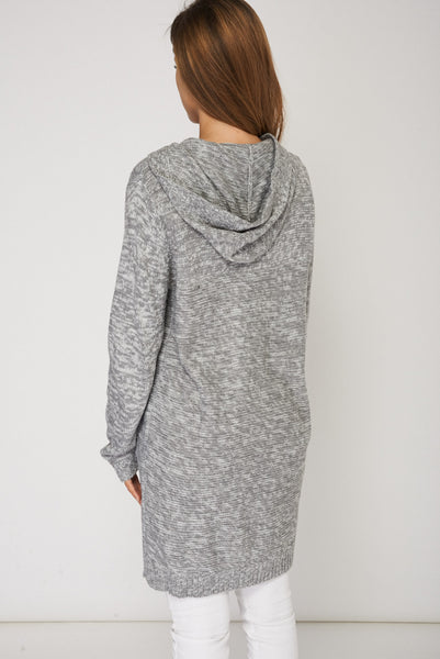 Button Front Hooded Cardigan In Grey