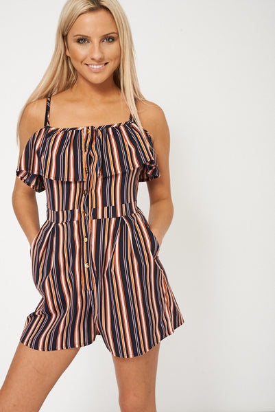 Fashionable Off The Shoulder Striped Playsuit