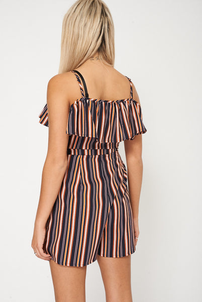 Fashionable Off The Shoulder Striped Playsuit