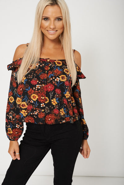 Long Sleeve Floral Printed Crop Top Ex-Branded Available In Larger Sizes