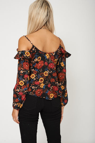 Long Sleeve Floral Printed Crop Top Ex-Branded Available In Larger Sizes