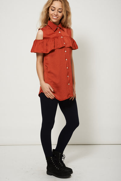 Ruffled Cold Shoulder Top Plus Sizes Available