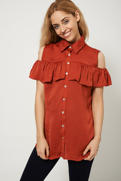 Ruffled Cold Shoulder Top Plus Sizes Available