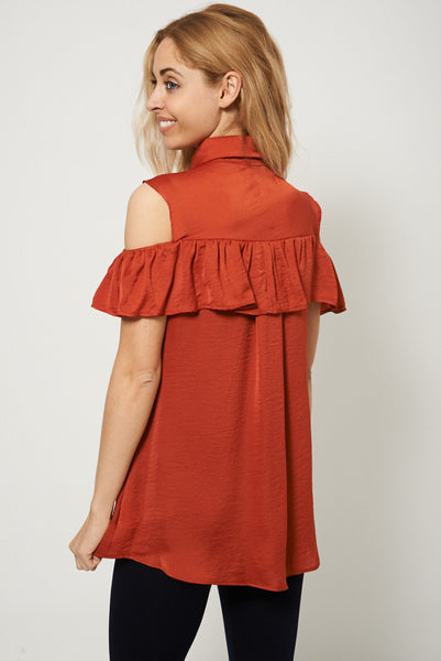 Ruffled Cold Shoulder Top Plus Sizes Available