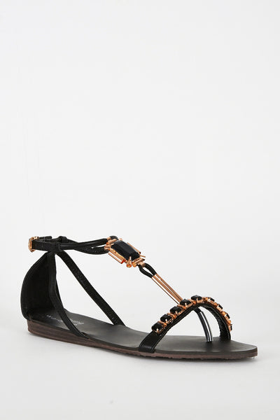 Black Buckle Diamante Sandal