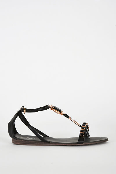 Black Buckle Diamante Sandal