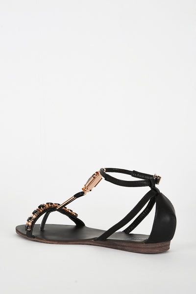 Black Buckle Diamante Sandal