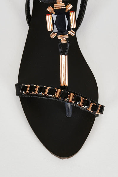 Black Buckle Diamante Sandal