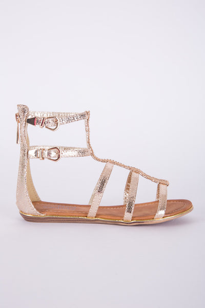 Gold Zipped Diamante Gladiator Sandal