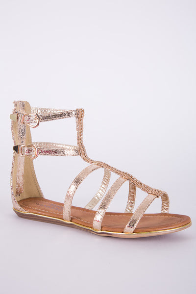 Gold Zipped Diamante Gladiator Sandal