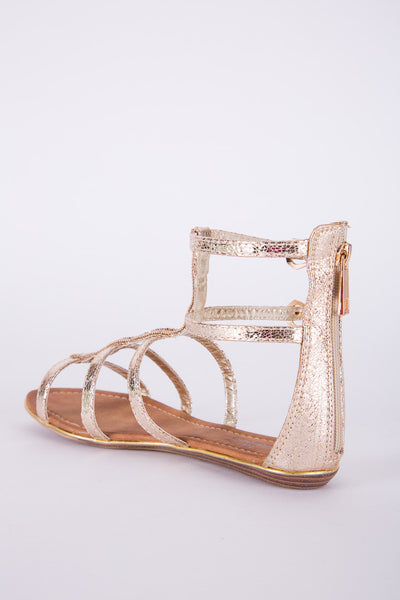 Gold Zipped Diamante Gladiator Sandal