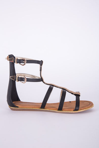 Black Zipped Diamante Gladiator Sandal