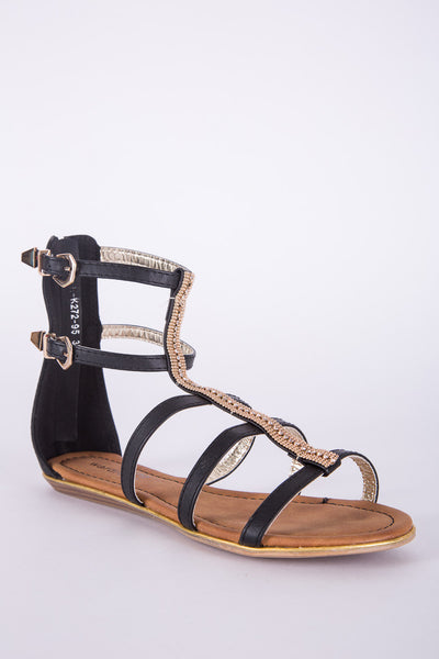 Black Zipped Diamante Gladiator Sandal