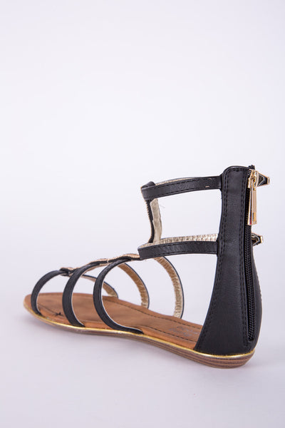 Black Zipped Diamante Gladiator Sandal