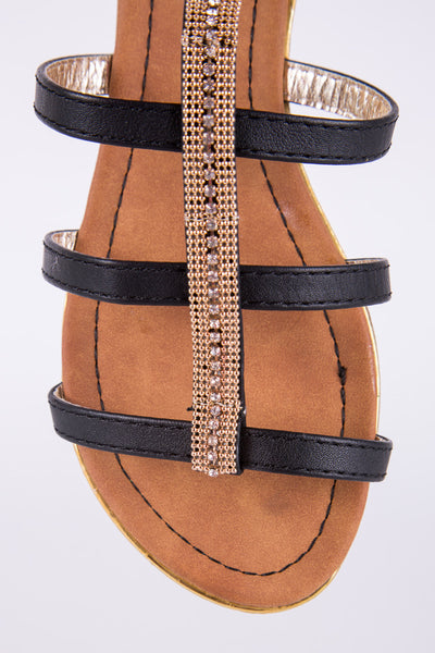 Black Zipped Diamante Gladiator Sandal