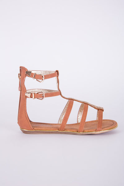 Brown Zipped Diamante Gladiator Sandal