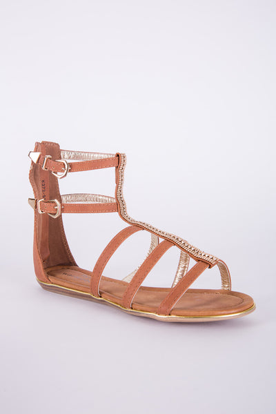 Brown Zipped Diamante Gladiator Sandal