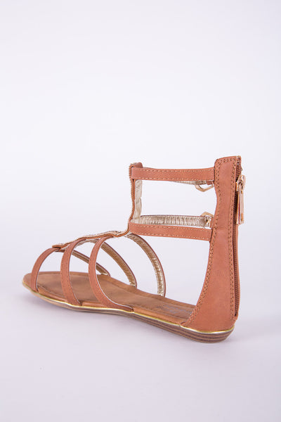 Brown Zipped Diamante Gladiator Sandal