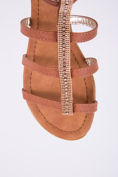 Brown Zipped Diamante Gladiator Sandal