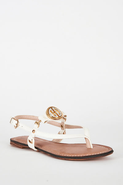 White Thong Sandal With Buckle