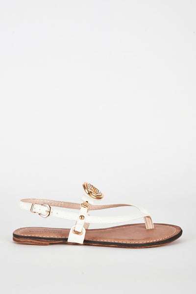 White Thong Sandal With Buckle