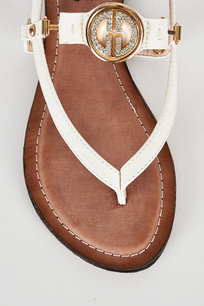 White Thong Sandal With Buckle