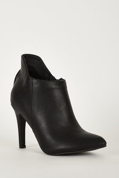 Black Faux Leather Ankle Boots With Cut Out Detail