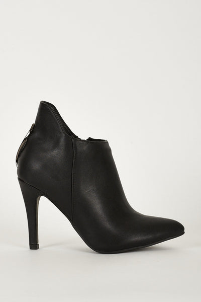 Black Faux Leather Ankle Boots With Cut Out Detail