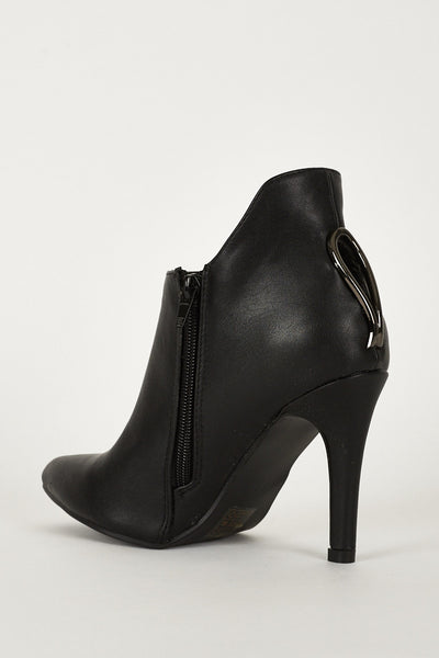 Black Faux Leather Ankle Boots With Cut Out Detail