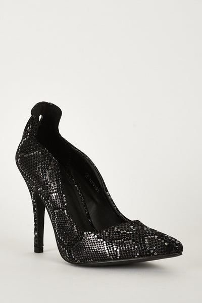 Cut Out Pointed Shoes With Silver Print