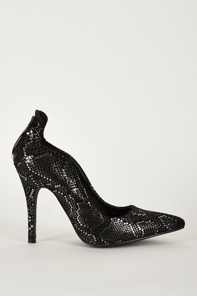 Cut Out Pointed Shoes With Silver Print