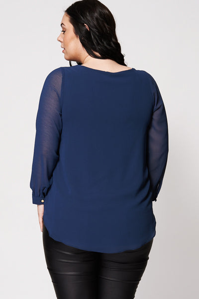 See-Through Long Sleeve Keyhole Neckline Blouse