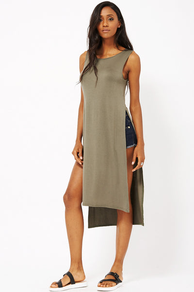 Vest Style Tunic Dress with Double Side Slit