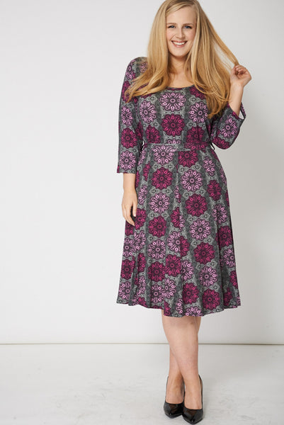 Belted Dress With Pink Abstract Print