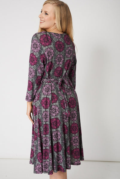 Belted Dress With Pink Abstract Print