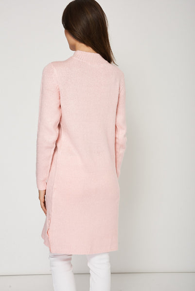 Button Side Seam Casual Pink Long Jumper