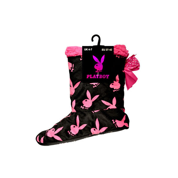 Black Playboy Ladies Velour Fleece Slippers