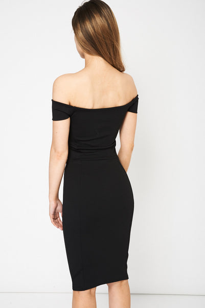 Black Off Shoulder Bodycon Dress Ex-Branded Available In Plus Sizes