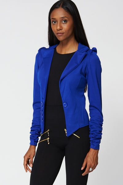 Blue Ruffle Sleeve Short Jacket